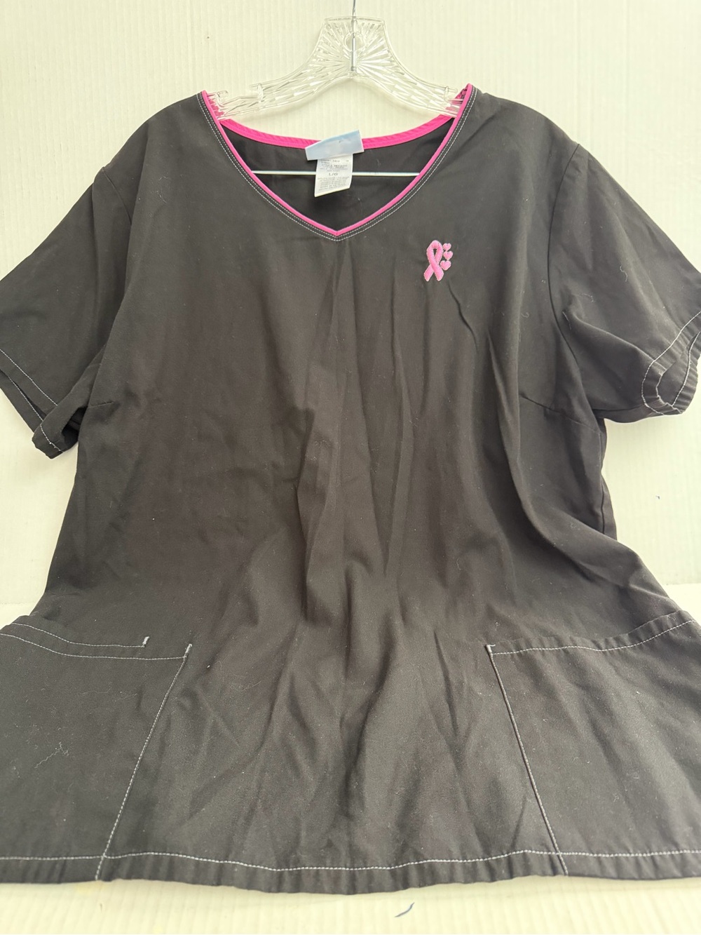 SB Scrubs Black Scrub Top with Pink Ribbon Accent